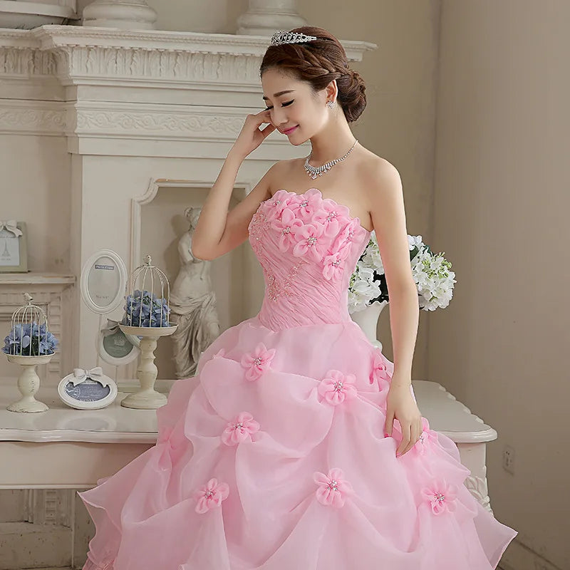 Customized Bride Wedding Dress Lace Up Tube Top Ball Gowns