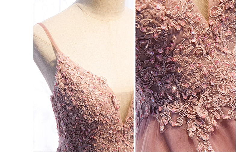High Low Spaghetti Straps Tulle Homecoming Dresses with Appliques V Neck Prom Dresses Short