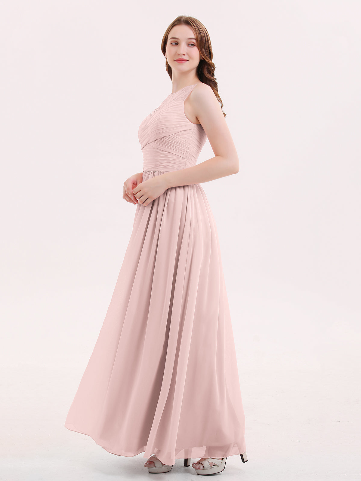 Illusion Sweetheart Neck Chiffon Bridesmaid Dress-Dusty Rose