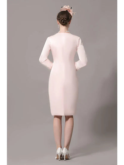 Mother of the Bride Dress Plus Size Elegant Scoop Neck Knee Length Satin Sleeveless with Beading Appliques