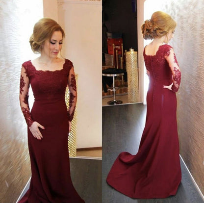 Modest Lace Appliques Long Sleeves Mermaid Prom Dresses