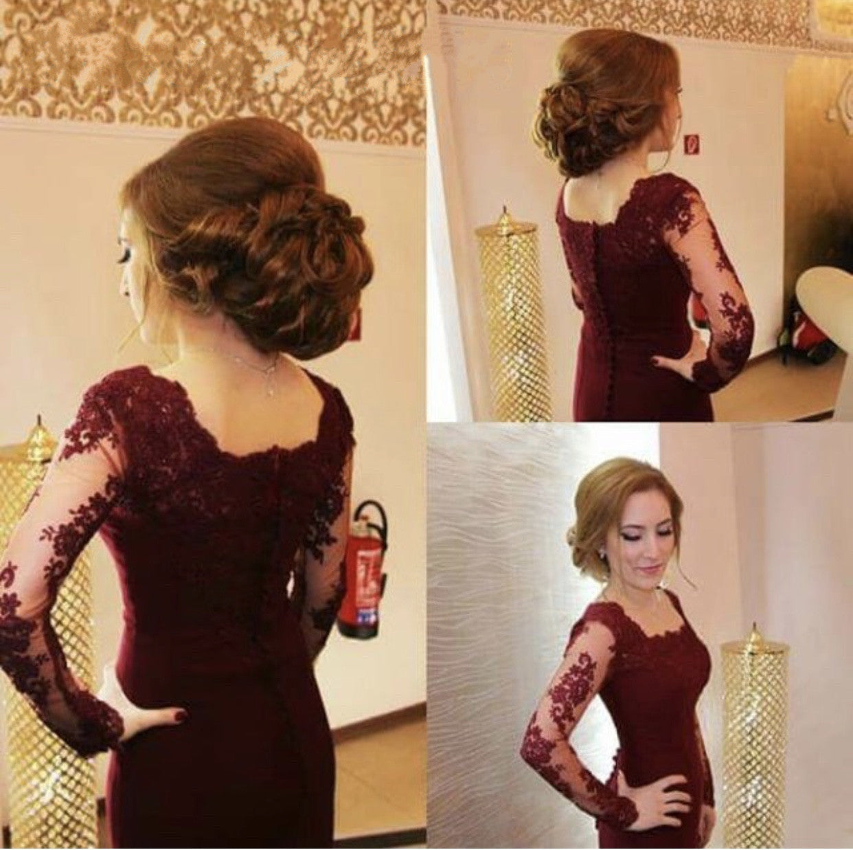 Modest Lace Appliques Long Sleeves Mermaid Prom Dresses