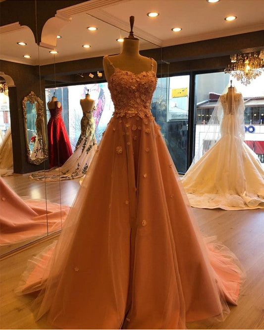 Stylish Flowers Sweetheart Tulle Prom Long Dresses