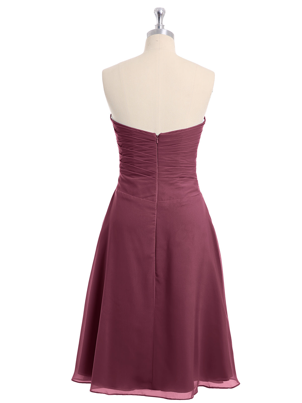 Knee Length Chiffon Dress with Sweetheart Neck-Mulberry
