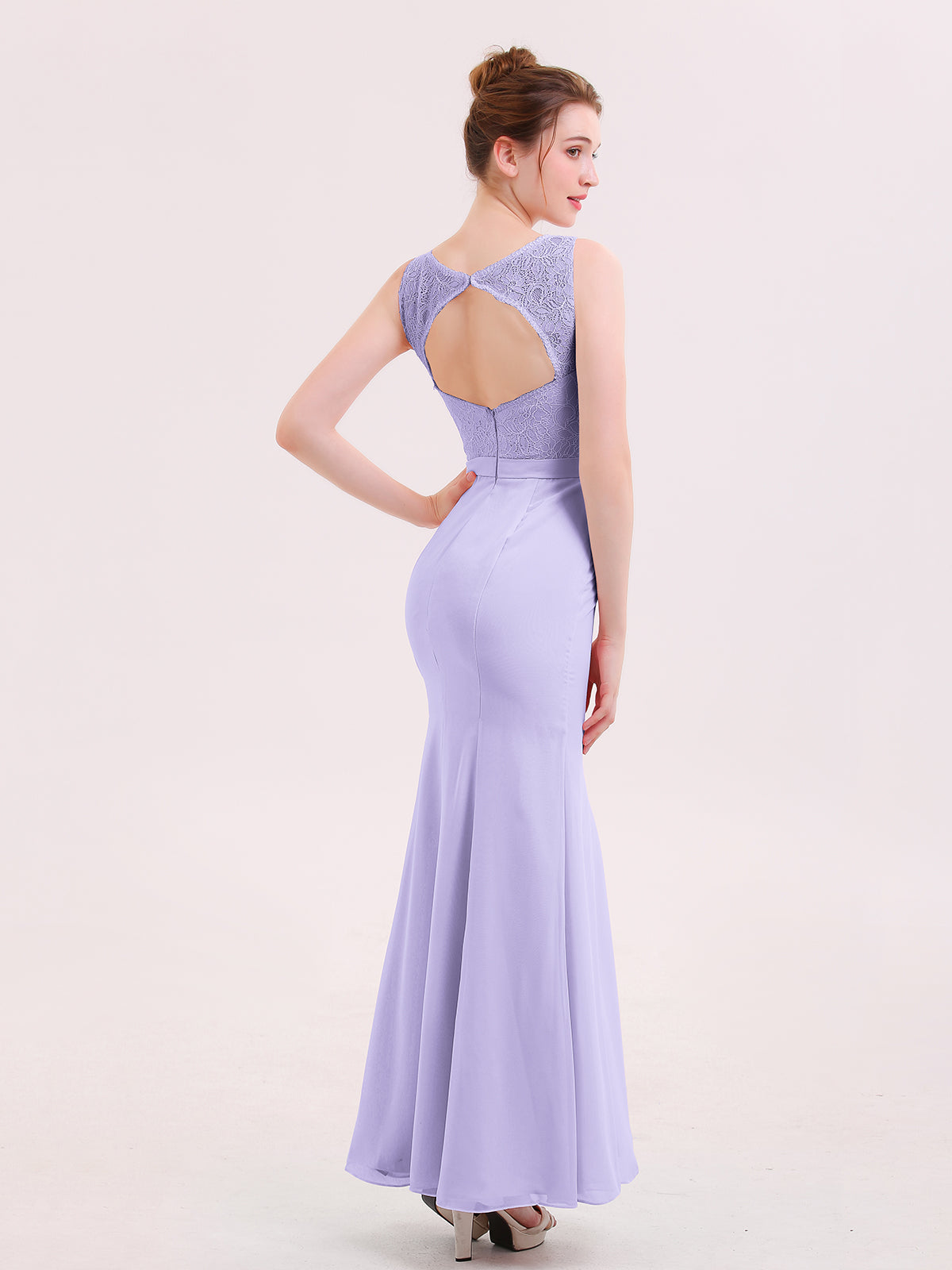 Illusion Neck Mermaid Dress with Open Back-Lilac