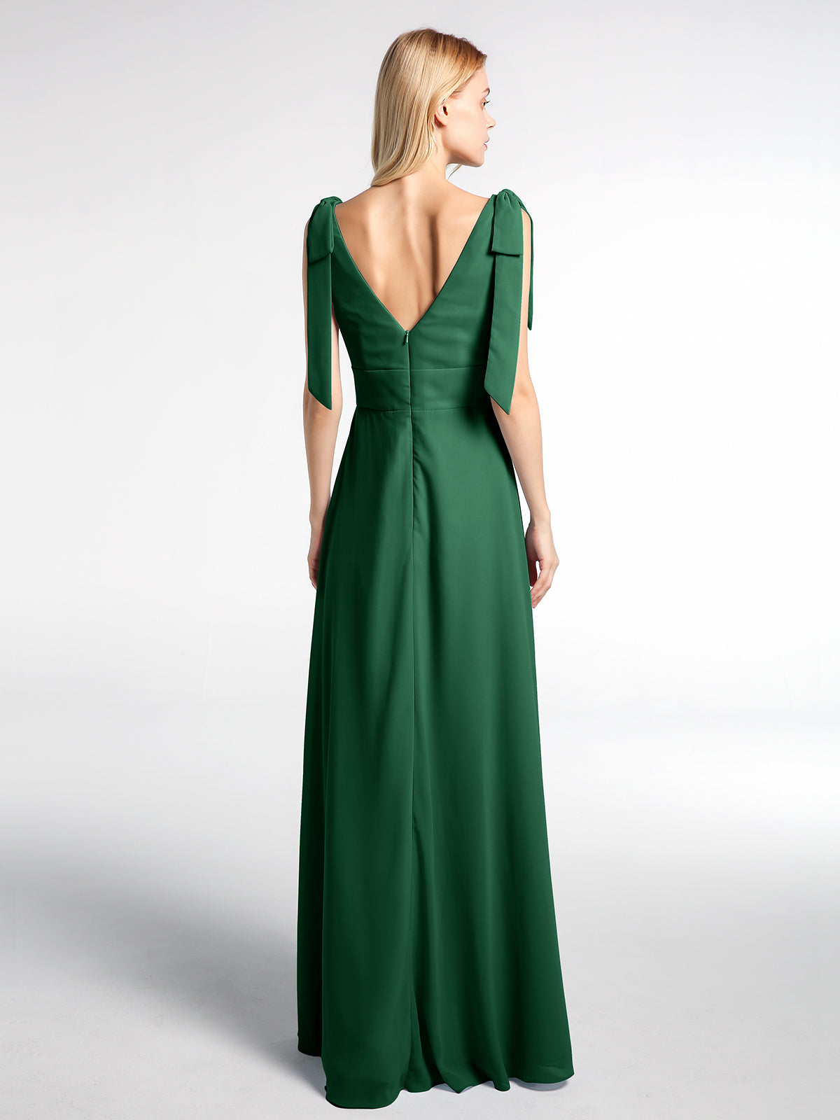 Bowed Flat Strap Chiffon Maxi with Front Slit-Dark Green