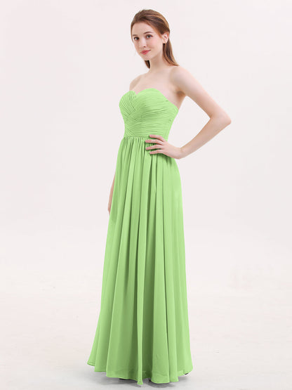 Strapless Cross-pleated Full Length Bridesmaid Gown-Sage