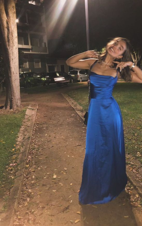 Royal Blue Satin Long Prom Dress Simple Elegant Party Dress Woman