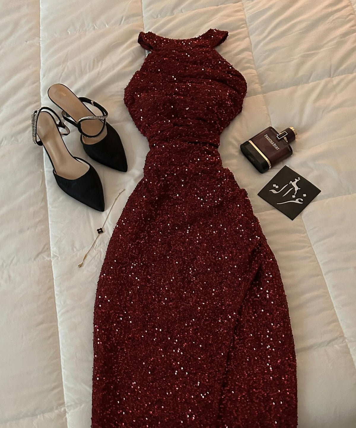 Burgundy Sequin Prom Dress Formal Evening Outfits for Women Classy