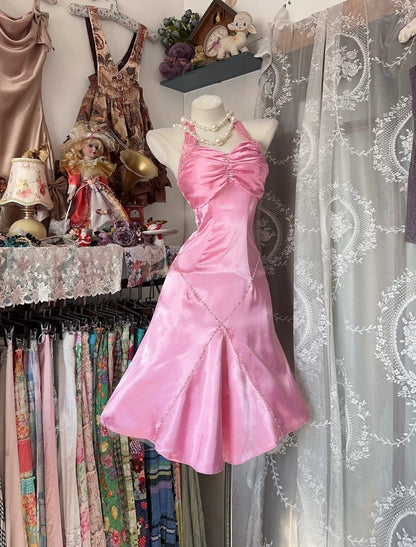Halter Satin Pink Short Dress Cute Birthday Party Dresses