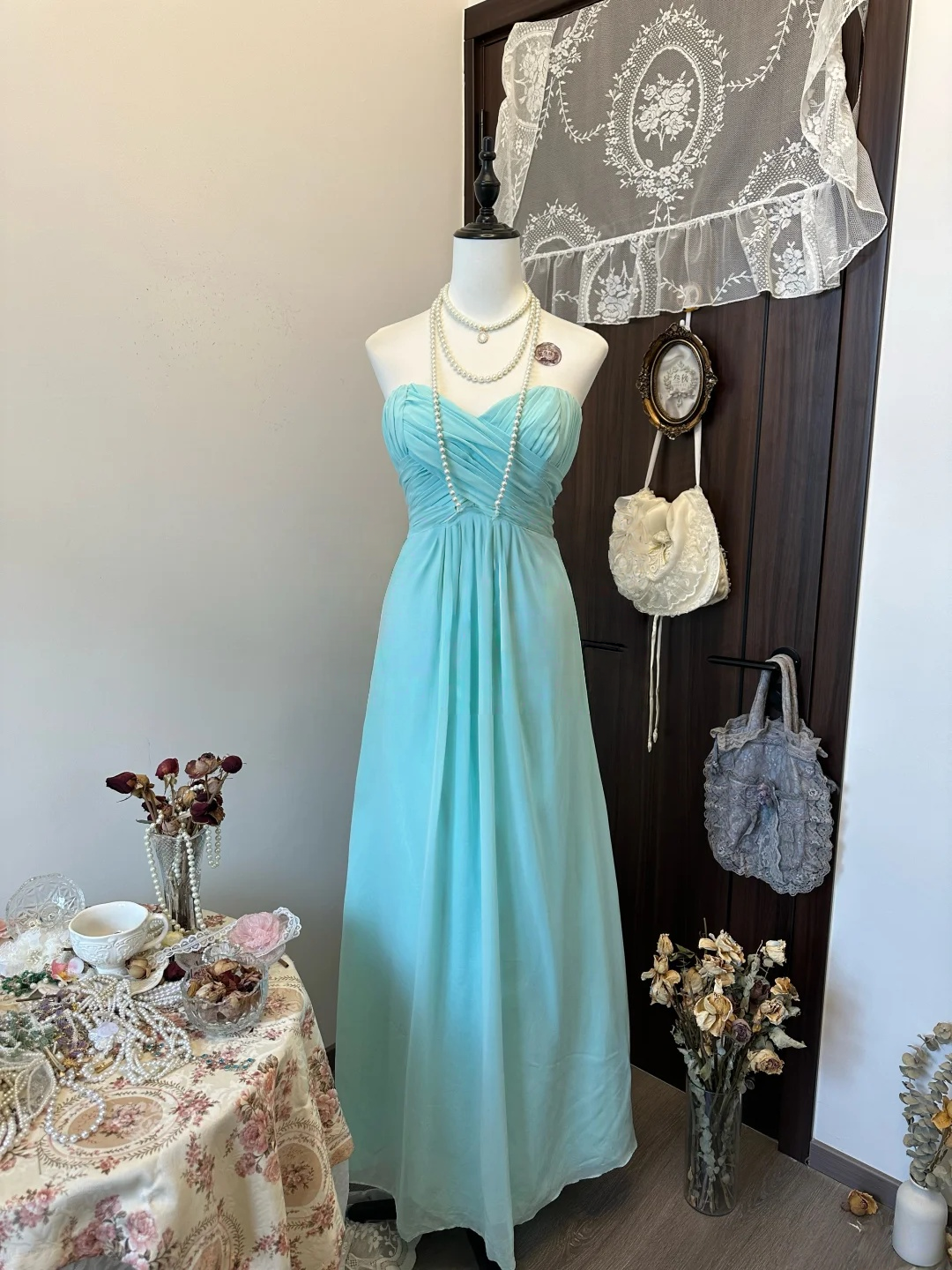 Strapless Chiffon Prom Dresses Open Back Simple Bridesmaid Dress