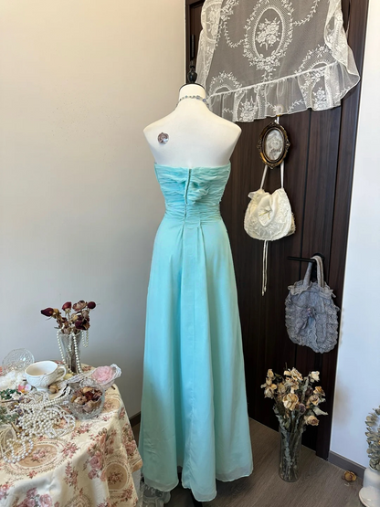 Strapless Chiffon Prom Dresses Open Back Simple Bridesmaid Dress