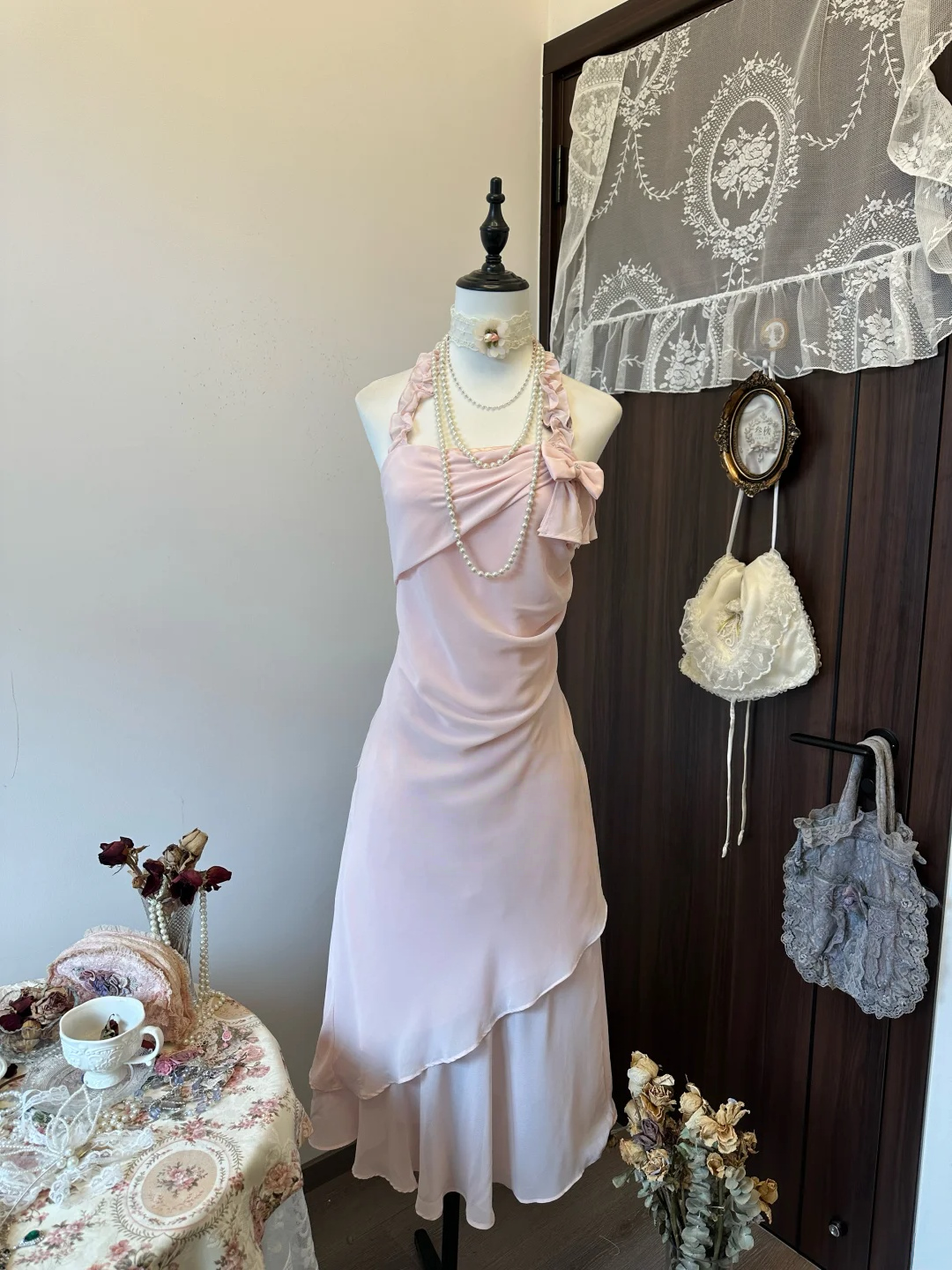Halter Chiffon Prom Dresses Party Dress Ruffle Evening Wear