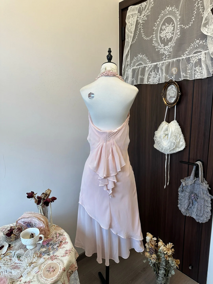 Halter Chiffon Prom Dresses Party Dress Ruffle Evening Wear
