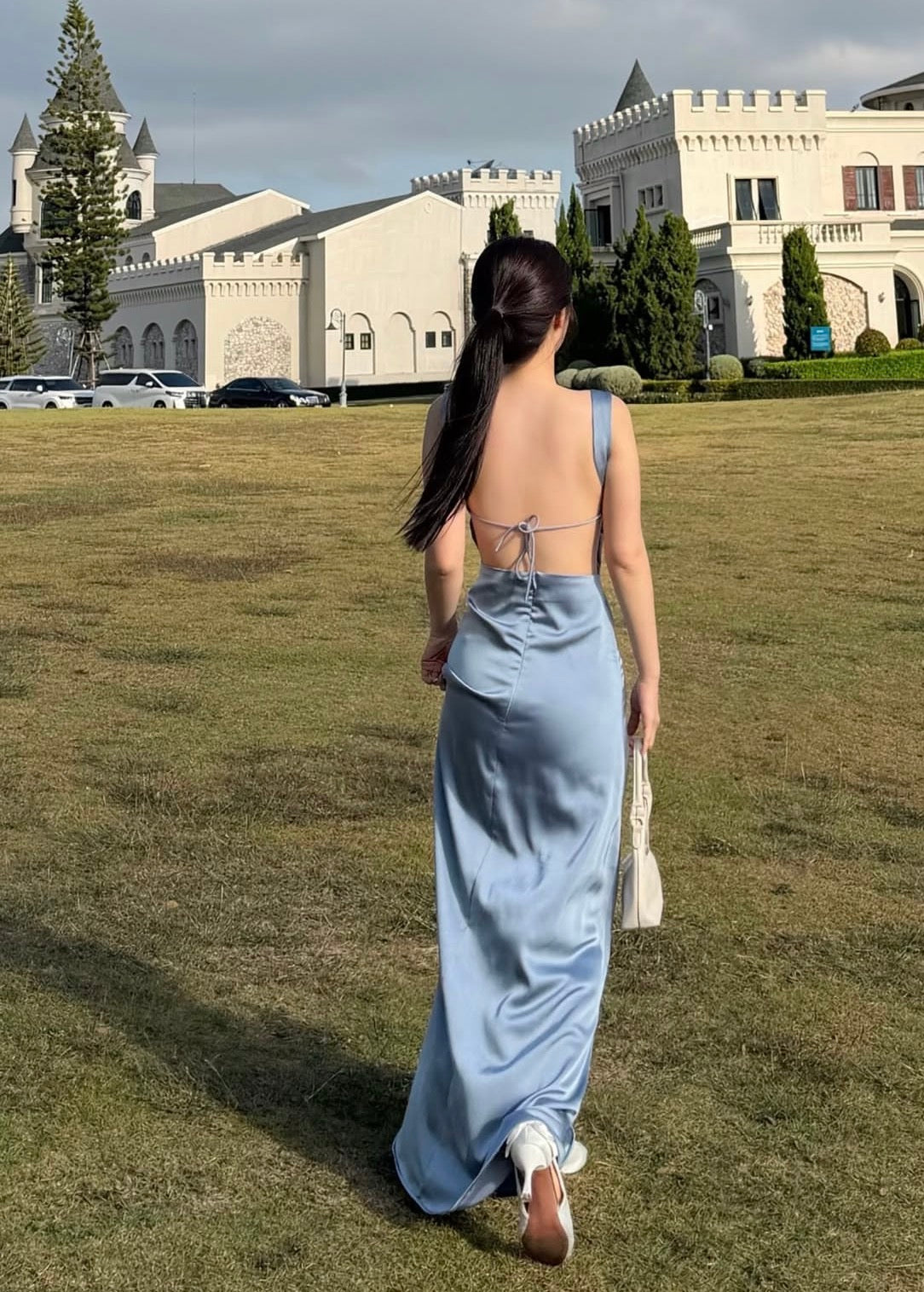 Backless Satin Prom Dresses Open Backs Classy Formal Party Dress