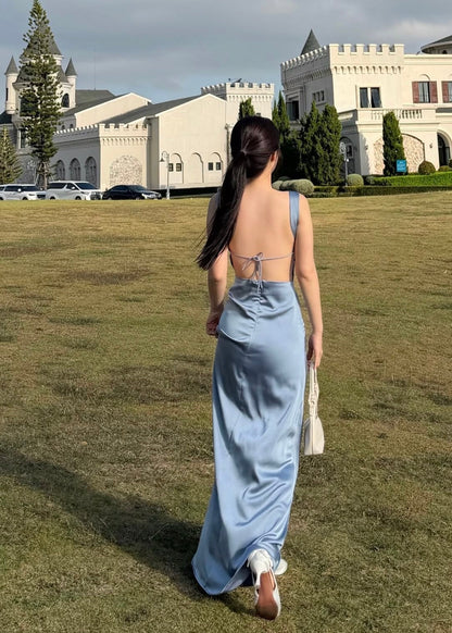 Backless Satin Prom Dresses Open Backs Classy Formal Party Dress
