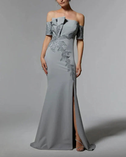 Mermaid Off Shoulder Floor-length Wedding Guest Dresses Sequins Beaded Mother of the Bride Dress With Slit Elegant