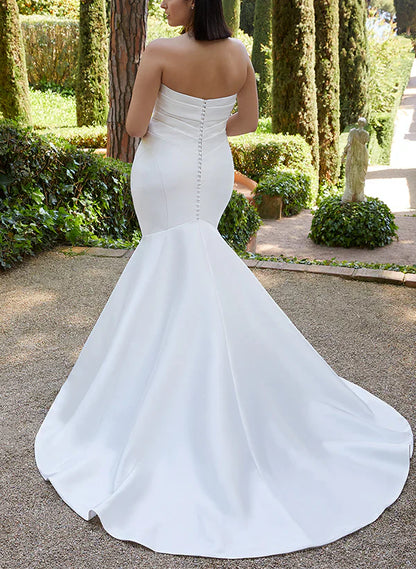 Satin Wedding Dresses Elegant Trumpet/Mermaid Style Sleeveless Off Shoulder Floor Length Simple