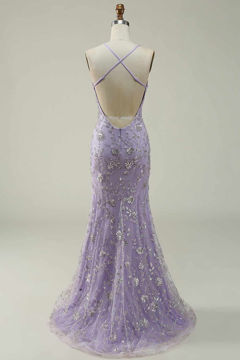 Mermaid Spaghetti Straps Purple Long Prom Dress with Beading V-neck With Slit