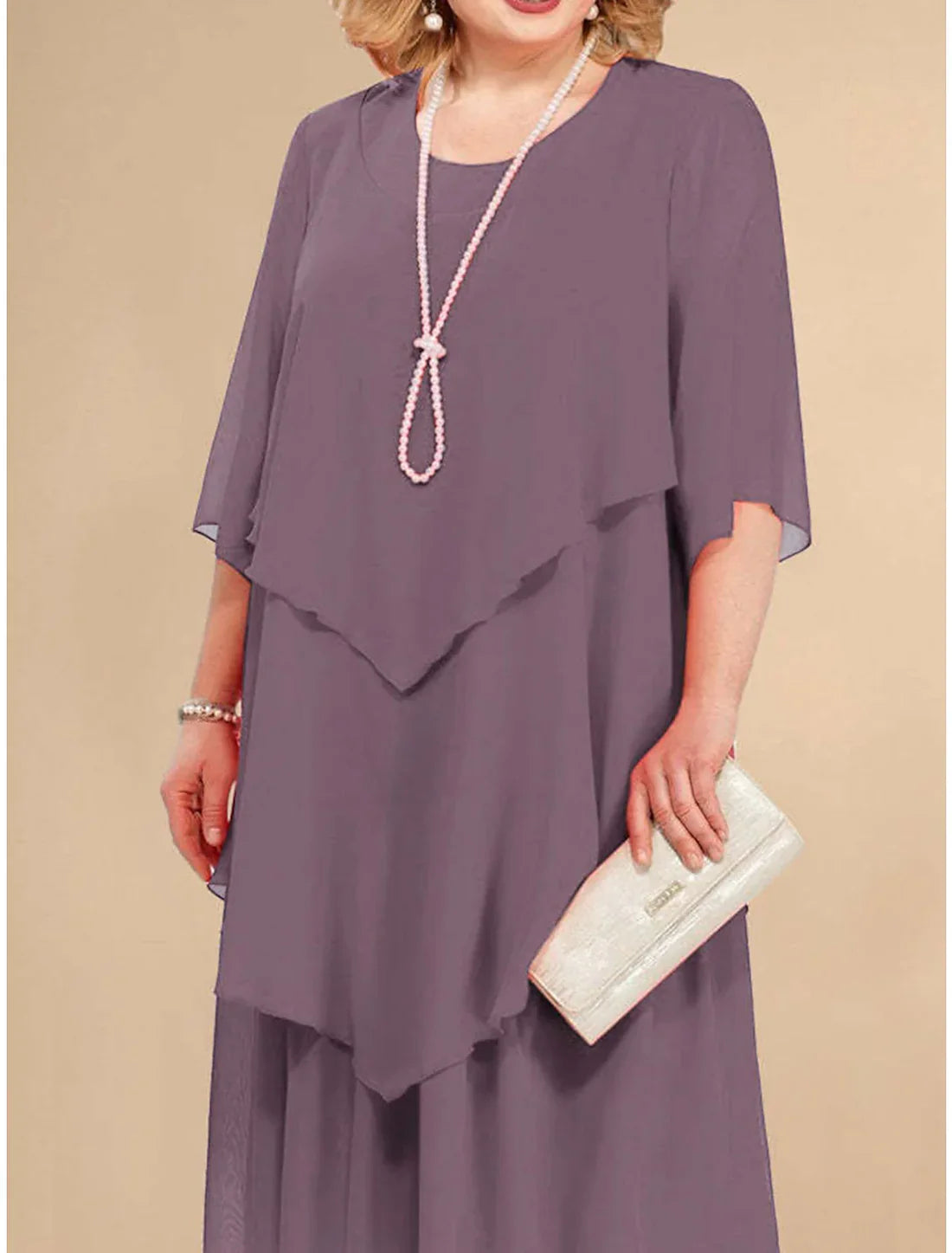 Plus Size Party Dress Layered Crew Neck Half Sleeve Midi Dress Vacation Party Navy / Dark Blue Black Spring Fall Mother of the Bride Dress
