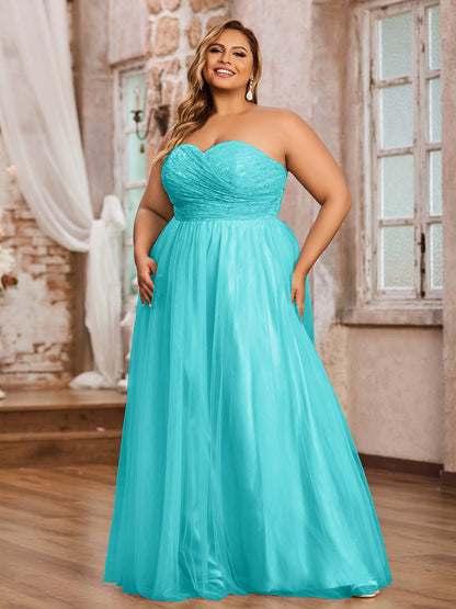Lace and Tulle Long Gown with Sweetheart-Pool