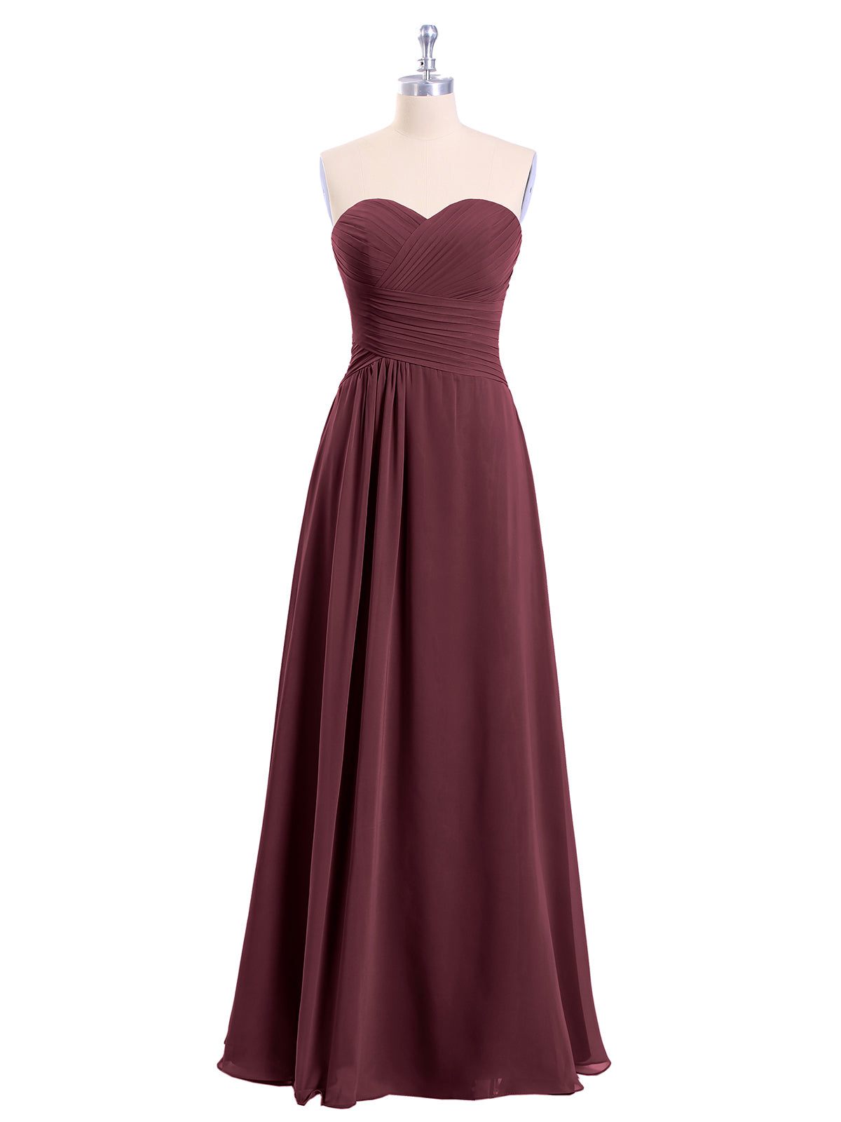 Sweetheart Neck Strapless Chiffon Dresses-Cabernet