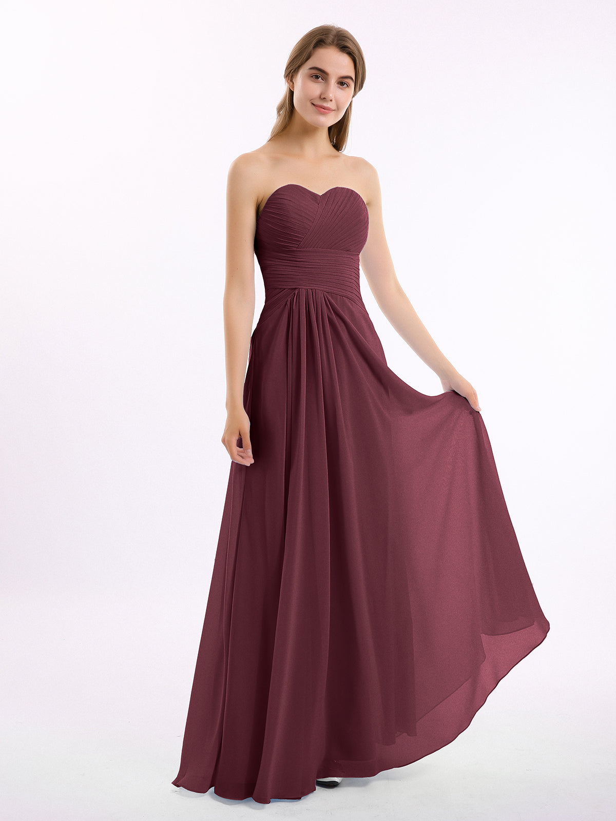 Sweetheart Neck Strapless Chiffon Dresses-Cabernet