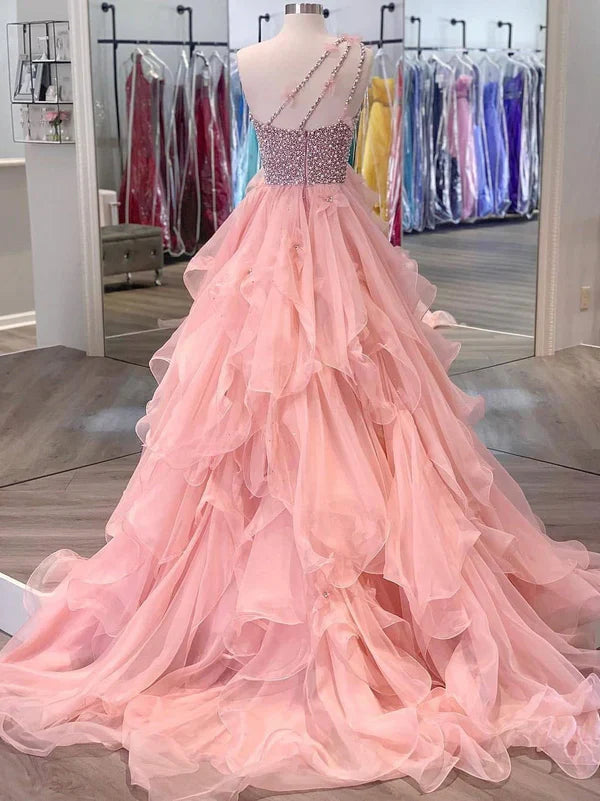 Aimishang One-shoulder Tulle Beaded Flower A-line Prom Dresses Floor Length Beautiful Wholesale