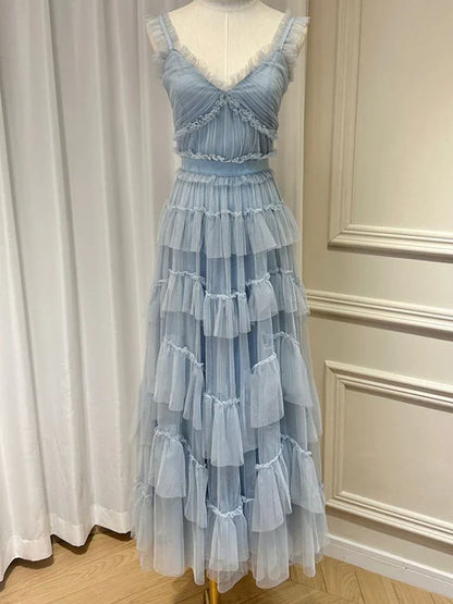 Aimishang Blue A-Line Tulle Tiered Cute Prom Dress Party Gown Charming Evening Dress Wholesale