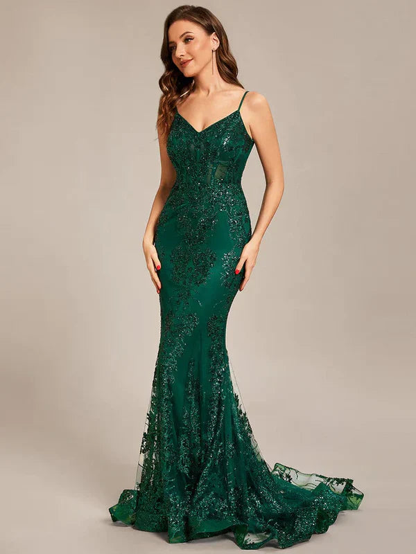 Tight backless see-through waist Floor-Length Prom Dress Sexy Evening Dress