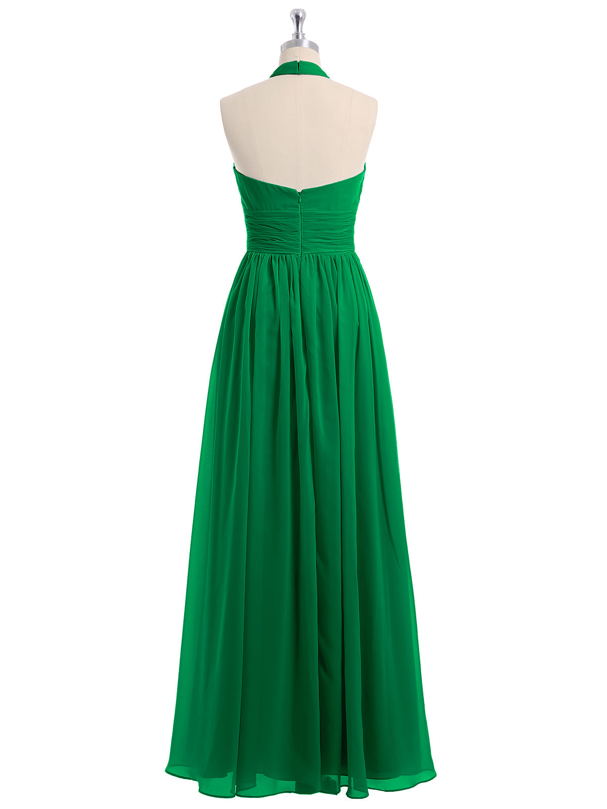 Halter Chiffon Full Length Dress with Flowers-Emerald