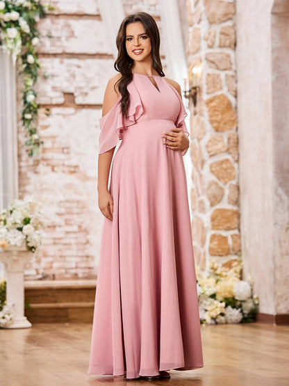 A-line Princess Floor-Length Empire Chiffon Dresses Dusty Rose