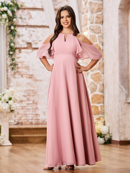 A-line Princess Floor-Length Empire Chiffon Dresses Dusty Rose