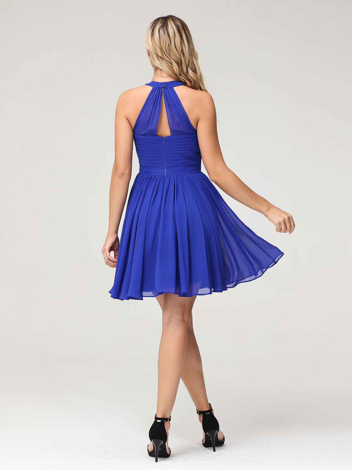 Chiffon Halter Short Bridesmaid Dresses Royal Blue