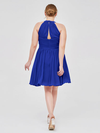 Chiffon Halter Short Bridesmaid Dresses Royal Blue