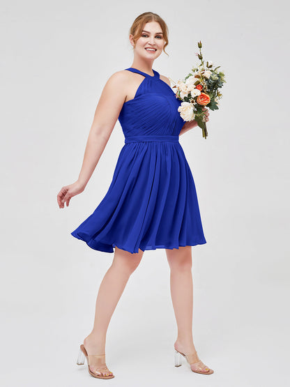 Chiffon Halter Short Bridesmaid Dresses Royal Blue