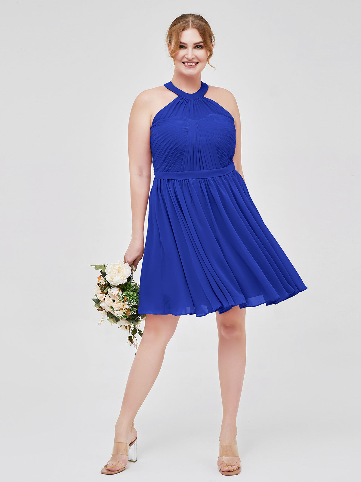 Chiffon Halter Short Bridesmaid Dresses Royal Blue