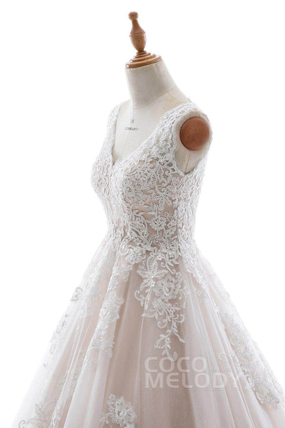 A-Line Court Train Elastic Satin Tulle Wedding Dress LD5565