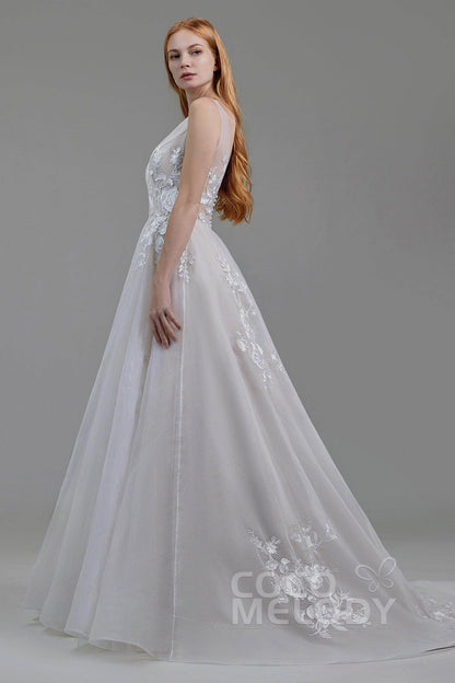A-Line Court Train Organza and Tulle Wedding Dress LD5862