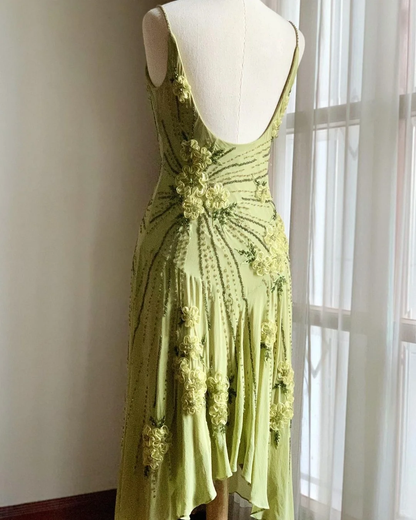 Pretty Green Spaghetti Straps Chiffon Beaded Mermaid Party Dress Long Evening Dress cc3348