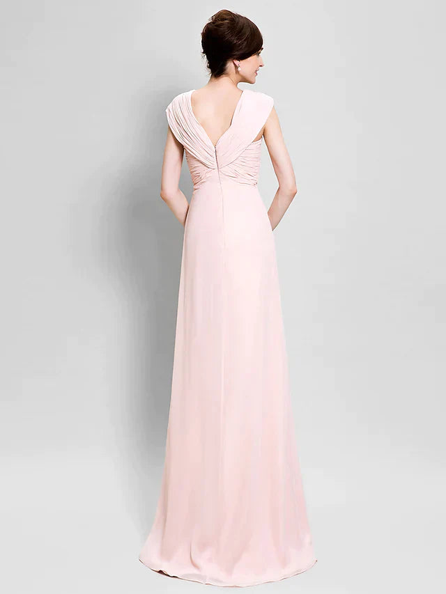 Mother of the Bride Dress Floral V Neck Floor Length Chiffon Sleeveless with Criss Cross Flower