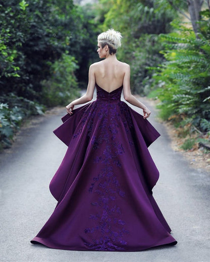 Lace Embroidery Sweetheart Satin Prom Dresses Front Short Long Back