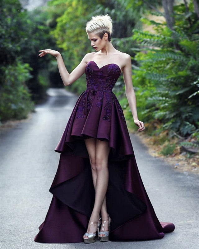 Lace Embroidery Sweetheart Satin Prom Dresses Front Short Long Back