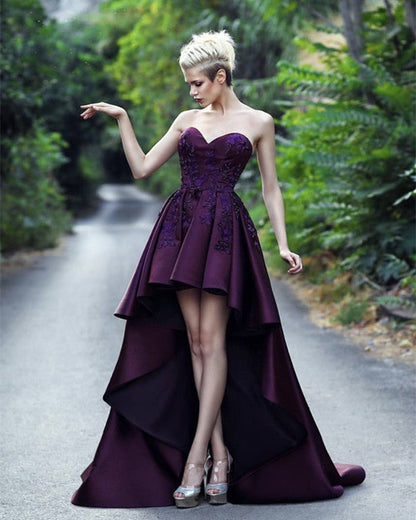 Lace Embroidery Sweetheart Satin Prom Dresses Front Short Long Back