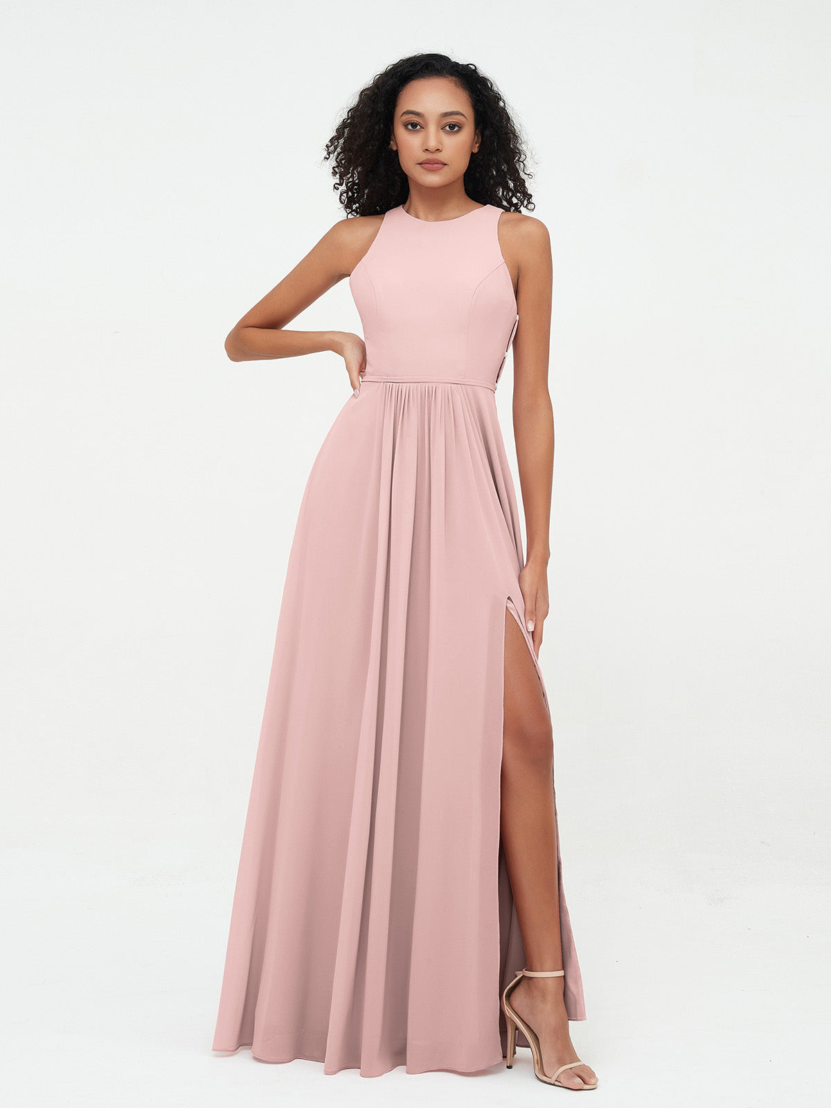 Princess Long Chiffon Dresses with Slit-Dusty Rose