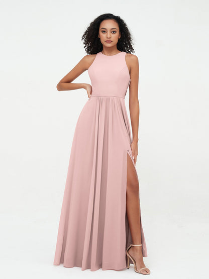 Princess Long Chiffon Dresses with Slit-Dusty Rose