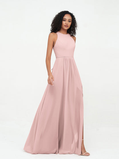 Princess Long Chiffon Dresses with Slit-Dusty Rose
