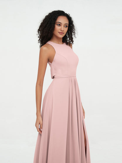 Princess Long Chiffon Dresses with Slit-Dusty Rose