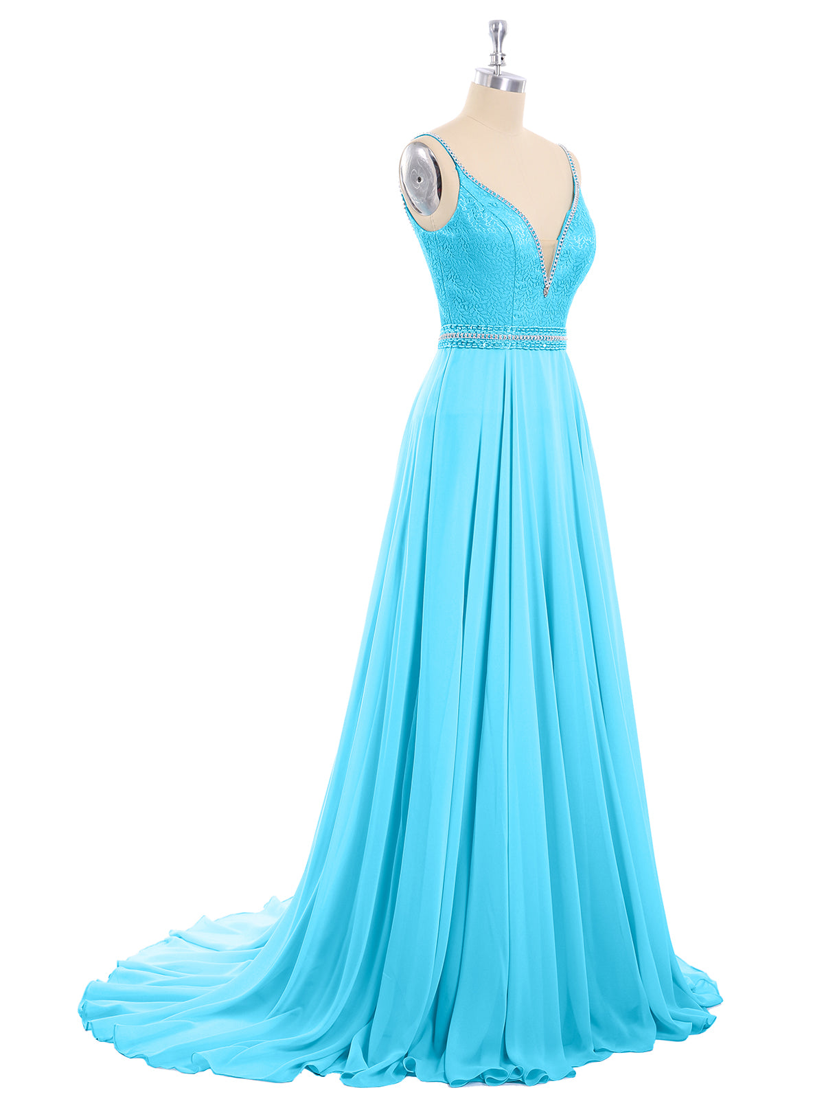 Spaghetti Strap Lace and Chiffon Gown-Pool