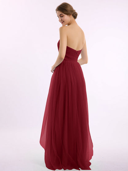 Sweetheart Neck Strapless Empire Tulle Dresses-Burgundy
